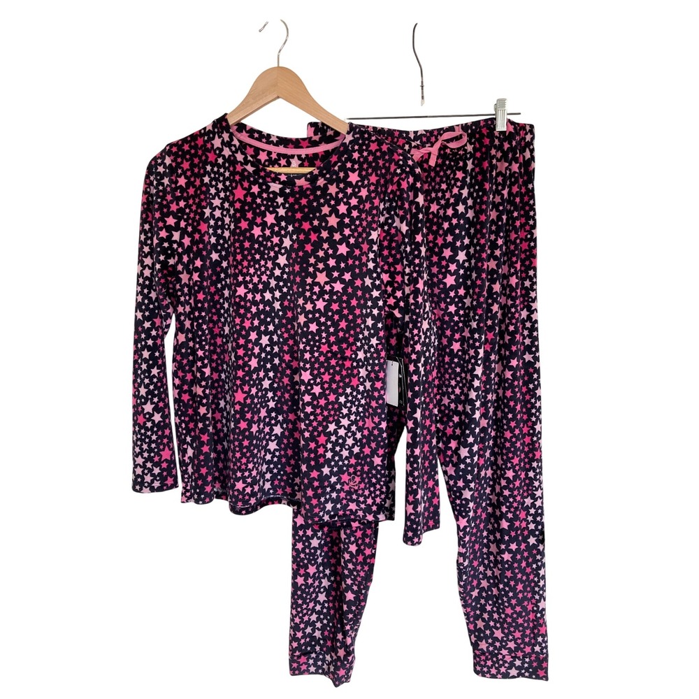 Cuddl Duds Womens Navy Pink Star Fleece Jogger Pajama Set 2-Piece NWT Size M